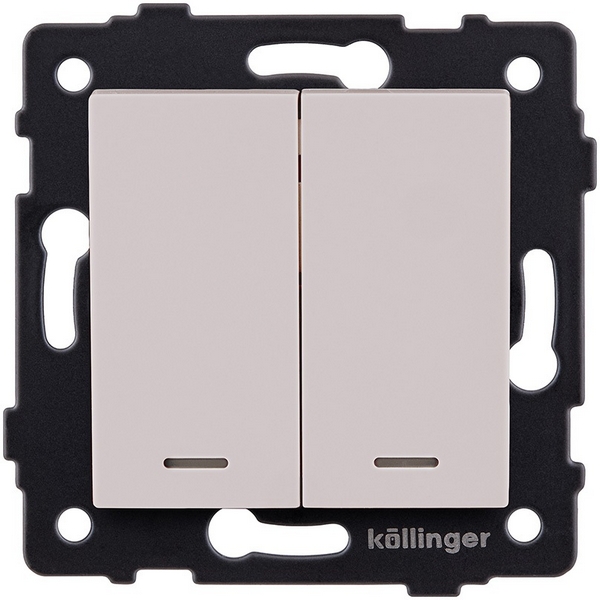 

Выключатель кнопочный 2-клавишный 10А/250В с LED подсветкой, кашемир матовый Kollinger REA-S-014CM для Aspekt, Eleganz, Reflex, Aspekt REA-S-014CM