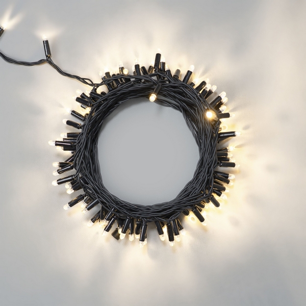 

Гирлянда на елку теплого белого цвета Нить 10м тепло-белая 24В, 100 LED, провод черный каучук 2,3мм, IP65 Laitcom ECO100-1-1WW, Нить ECO100-1-1WW