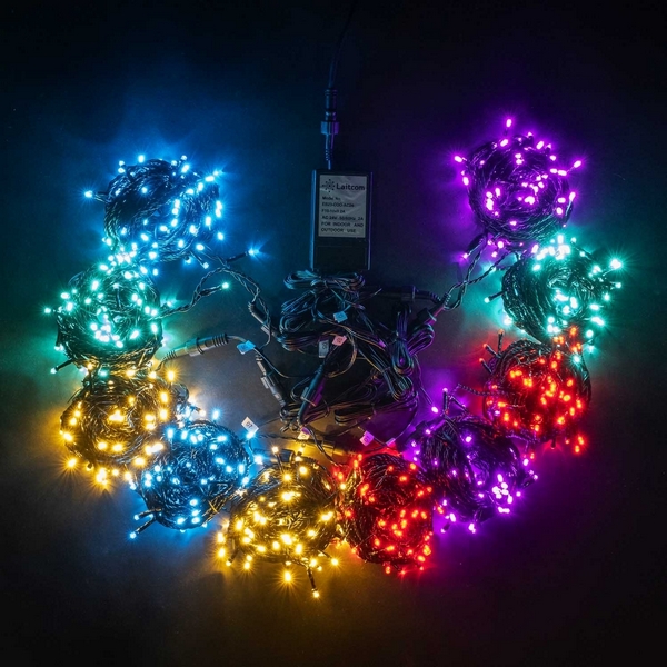 

Комплект 10 Разноцветных Нитей по 10м, 1000 LED, Провод Черный Силикон, IP65 Laitcom, На деревья KFCT1000-10F11-1M2