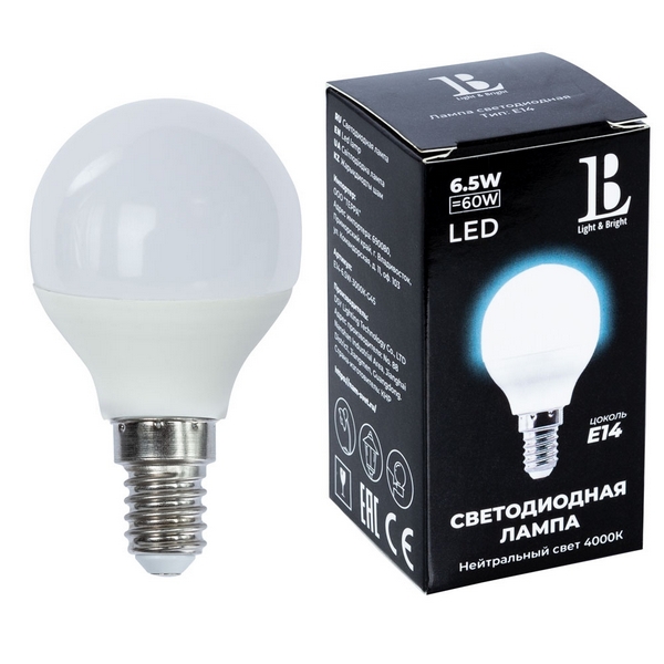 

Лампочка светодиодная L&B E14-6,5W-4000К-G45_lb, E14-6,5W-4000К-G45_lb