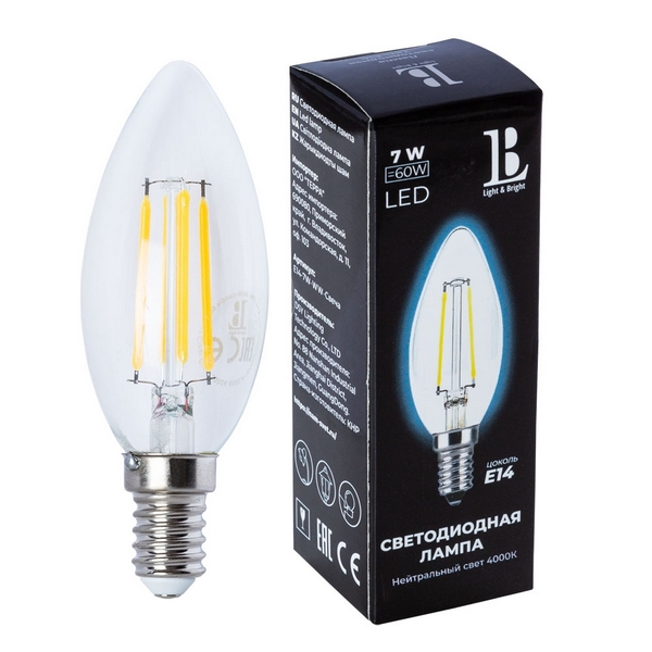 

Лампочка светодиодная филаментная E14-7W-NH-candle filament_lb L&B, E14-7W-NH-candle filament_lb