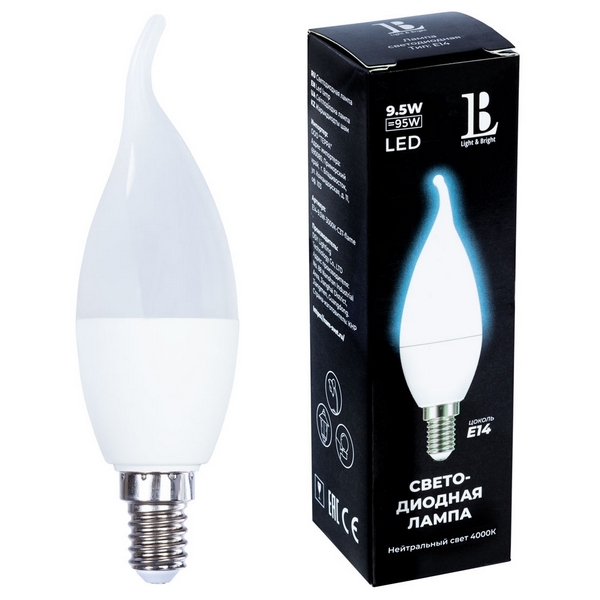 

Лампочка светодиодная L&B E14-9,5W-4000К-C37-flame_lb, E14-9,5W-4000К-C37-flame_lb