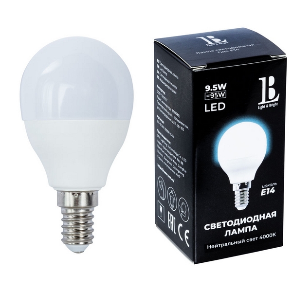 

Лампочка светодиодная L&B E14-9,5W-4000К-G45_lb, E14-9,5W-4000К-G45_lb