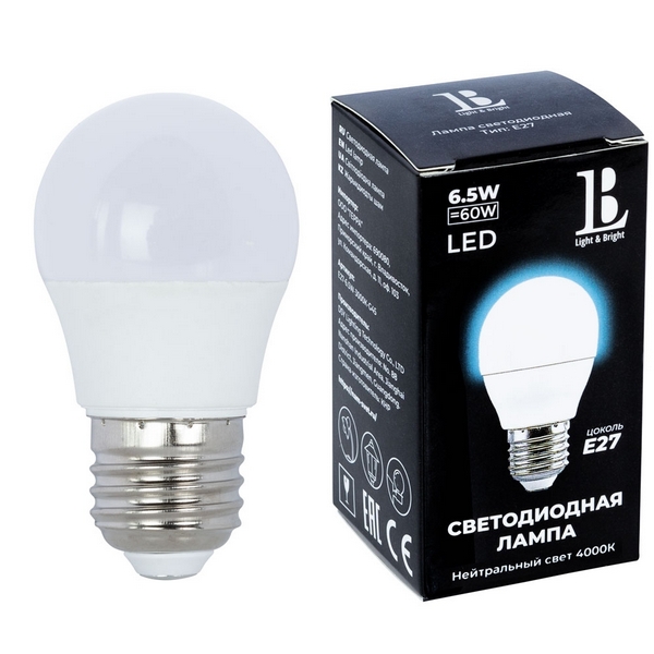 

Лампочка светодиодная L&B E27-6,5W-4000K-G45_lb, E27-6,5W-4000K-G45_lb