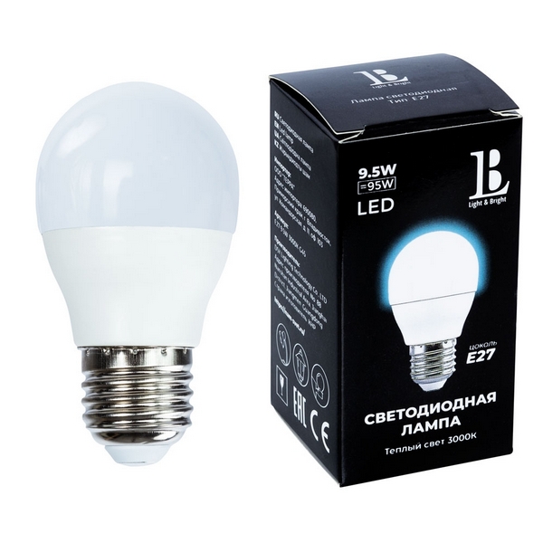 

Лампочка светодиодная L&B E27-9,5W-3000K-G45_lb, E27-9,5W-3000K-G45_lb