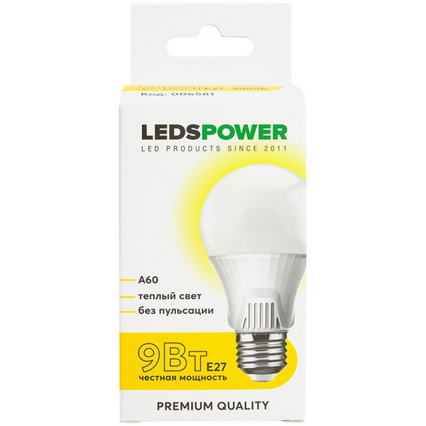 

Лампочка светодиодная E27 9Вт 3000K LEDS POWER 006581 LEDS Power, 006581