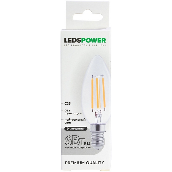 

Лампочка светодиодная филаментная E14 6Вт 4000K LEDS POWER 007083 LEDS Power, 007083
