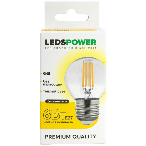 

Лампочка светодиодная филаментная E27 6Вт 3000K LEDS POWER 007113 LEDS Power, 007113