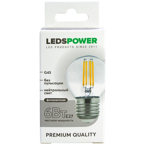 

Лампочка светодиодная филаментная E27 6Вт 4000K LEDS POWER 007120 LEDS Power, 007120