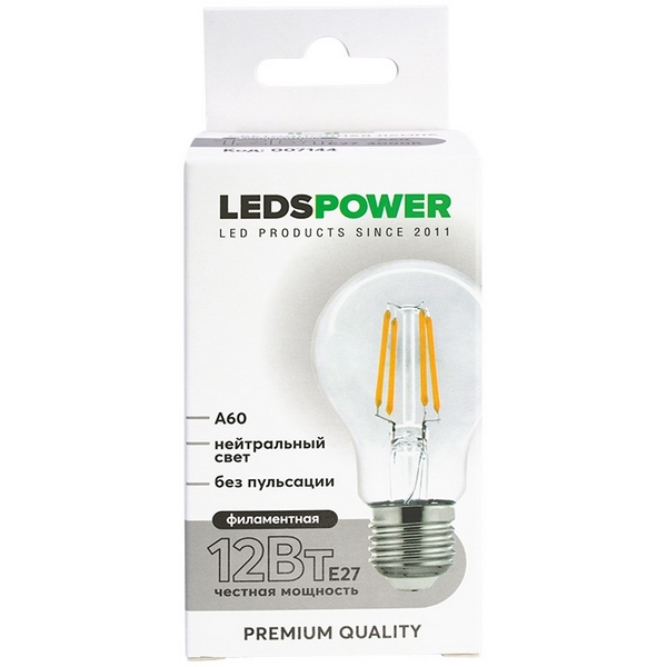 

Лампочка светодиодная филаментная E27 12Вт 4000K LEDS POWER 007144 LEDS Power, 007144