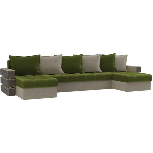 

П-образный диван Венеция (основа микровельвет зеленый, компаньон микровельвет бежевый) Лига Диванов 100045, Бежевый;зеленый, Венеция 100045