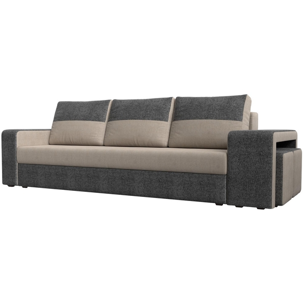 

Диван прямой Модена с двумя пуфами правый (основа рогожка бежевая, компаньон рогожка серая) Лига Диванов 100199L, Модена 100199L