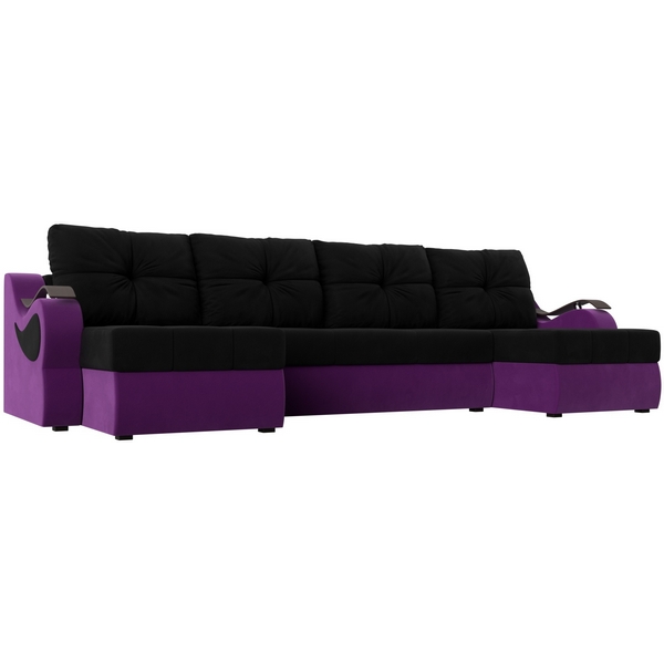 

П-образный диван Меркурий (основа микровельвет черный, компаньон микровельвет фиолетовый) Лига Диванов 100332, Меркурий 100332