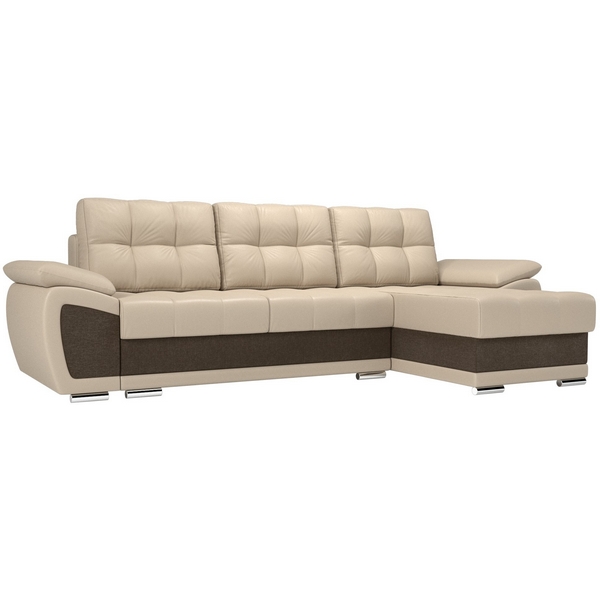 

Угловой диван Нэстор (основа экокожа бежевая, вставка рогожка коричневая) Лига Диванов 100428, Нэстор 100428