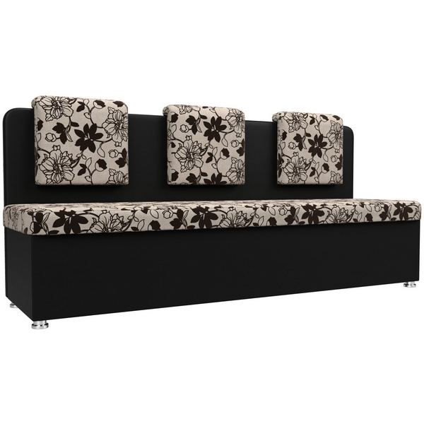 

Кухонный прямой диван Маккон 3-х местный (основа Рогожка Цветы, компаньон экокожа черная) Лига Диванов 101388, Черный;бежевый, Маккон 101388