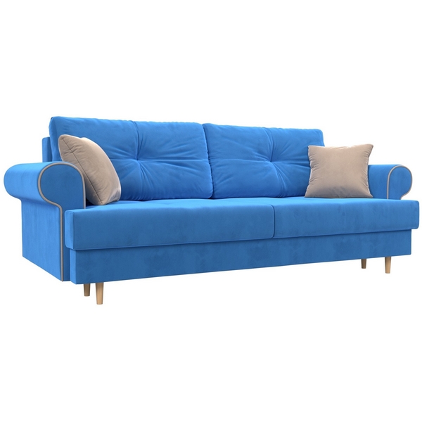 

Прямой диван Сплин (велюр голубой, кант велюр бежевый, подушки велюр ГОЛ/беж) Лига Диванов 101677, Сплин 101677