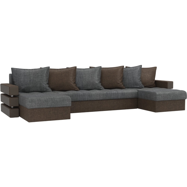 

П-образный диван Венеция (основа рогожка серая, компаньон рогожка коричневая) Лига Диванов 108457, Серый;коричневый, Венеция 108457