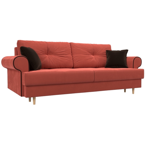 

Прямой диван Сплин (микровельвет коралловый, кант микровельвет коричневый, подушки микровельвет КРЛ/кор) Лига Диванов 109653, Сплин 109653