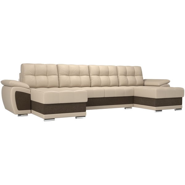 

П-образный диван Нэстор (основа экокожа бежевая, компаньон рогожка коричневая) Лига Диванов 109951, Нэстор 109951