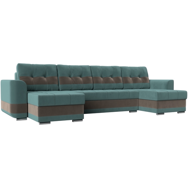

П-образный диван Честер (основа велюр бирюзовый, компаньон велюр коричневый) Лига Диванов 110162, Честер 110162