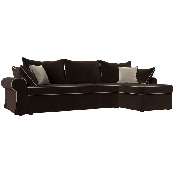 

Угловой диван Элис правый (микровельвет коричневый, кант микровельвет бежевый, подушки микровельвет КОР/кор/беж) Лига Диванов 110268, Элис 110268