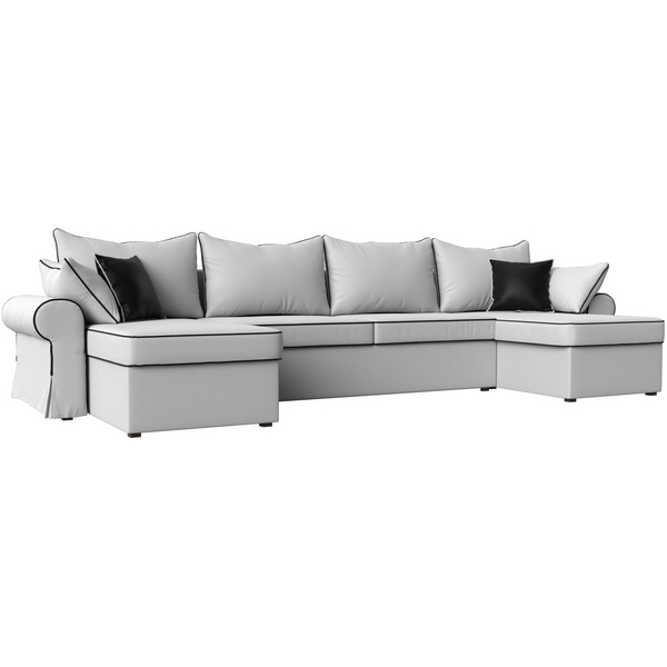 

П-образный диван Элис (экокожа белая, кант экокожа черная, подушки экокожа БЕЛ/бел/черн) Лига Диванов 110301, Белый, Элис 110301