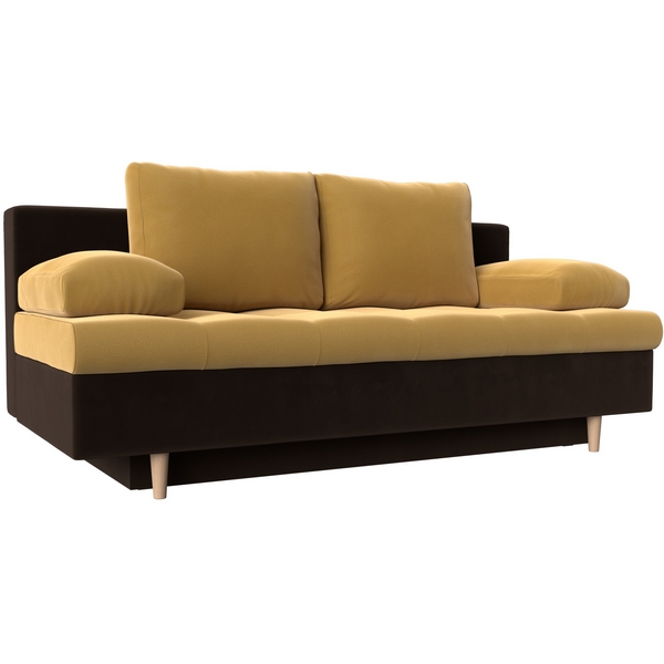 

Диван прямой Спенсер (основа микровельвет желтый, компаньон микровельвет коричневый) Лига Диванов 110897, Спенсер 110897