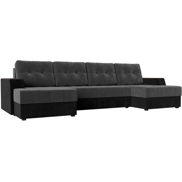 

П-образный Диван Эмир (основа велюр серый, компаньон велюр черный) Лига Диванов 110978, Серый;черный, Эмир 110978