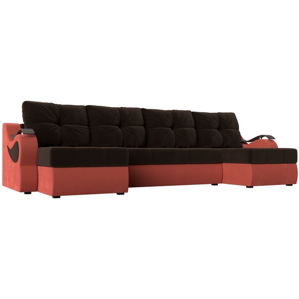 

П-образный диван Меркурий (основа микровельвет коричневый, компаньон микровельвет коралловый) Лига Диванов 111418, Меркурий 111418