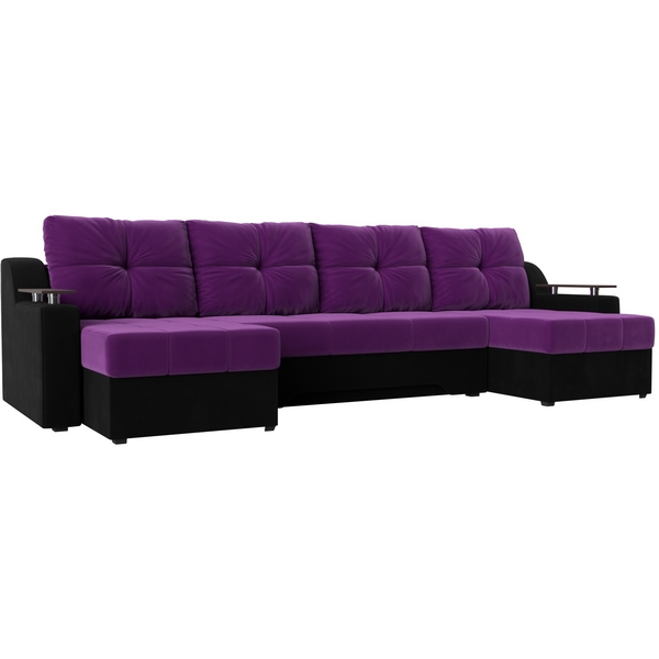 

П-образный диван Сенатор (основа микровельвет фиолетовый, компаньон микровельвет черный) Лига Диванов 112415, Сенатор 112415