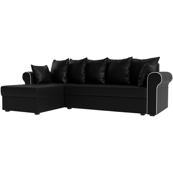 

Угловой диван Рейн левый (экокожа черная, кант экокожа белая) Лига Диванов 112599L, Черный, Рейн 112599L
