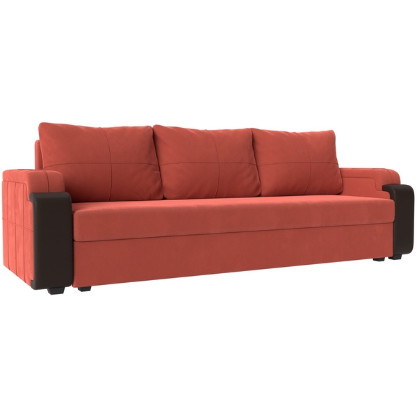 

Прямой диван Николь лайт (микровельвет коралловый, вставка экокожа коричневая) Лига Диванов 112791, Николь 112791