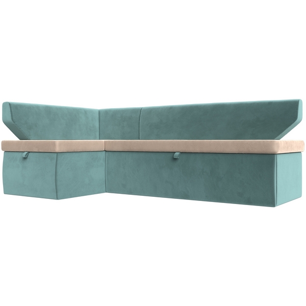 

Кухонный угловой диван Омура левый (основа велюр бежевый, компаньон велюр бирюзовый) Лига Диванов 113187L, Бежевый;бирюзовый, Омура 113187L