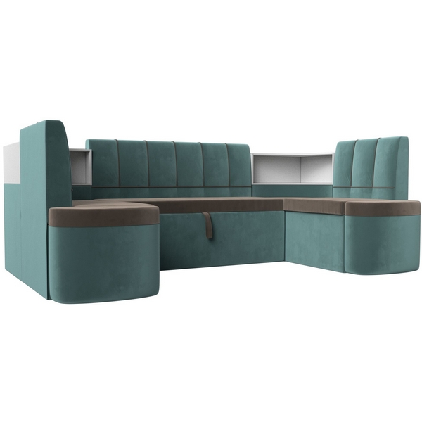 

П-образный диван Тефида (основа велюр коричневый, компаньон велюр бирюзовый) Лига Диванов 114204, Бирюзовый;коричневый, Тефида 114204