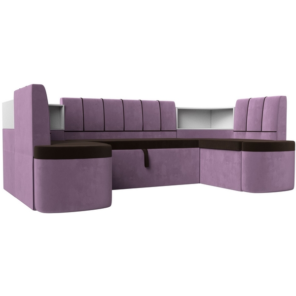 

П-образный диван Тефида (основа микровельвет коричневый, компаньон микровельвет коралловый) Лига Диванов 114216, Сиреневый;коричневый, Тефида 114216