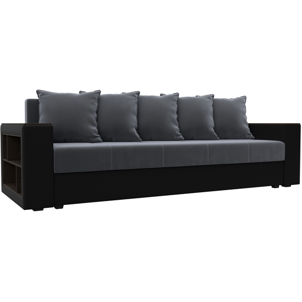 

Диван прямой Дубай Лайт полки слева (ДСП,ЛДСП/Пластик/Велюр,Экокожа/Серый,Черный) Лига Диванов 114378L, Дубай 114378L