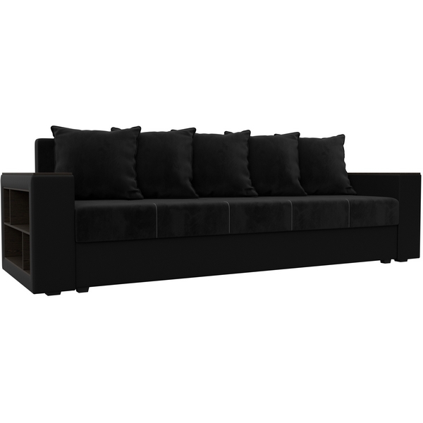 

Диван прямой Дубай Лайт полки слева (ДСП,ЛДСП/Пластик/Велюр,Экокожа/Черный,Черный) Лига Диванов 114428L, Дубай 114428L