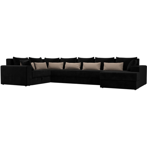 

П-образный диван Майами оттоманка справа (велюр черный, подушки велюр ЧЕРН/беж/черн) Лига Диванов 114831, Черный;бежевый, Майами 114831