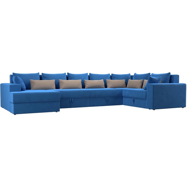 

П-образный диван Майами оттоманка слева (велюр голубой, подушки велюр ГОЛ/беж/гол) Лига Диванов 114832L, Майами 114832L