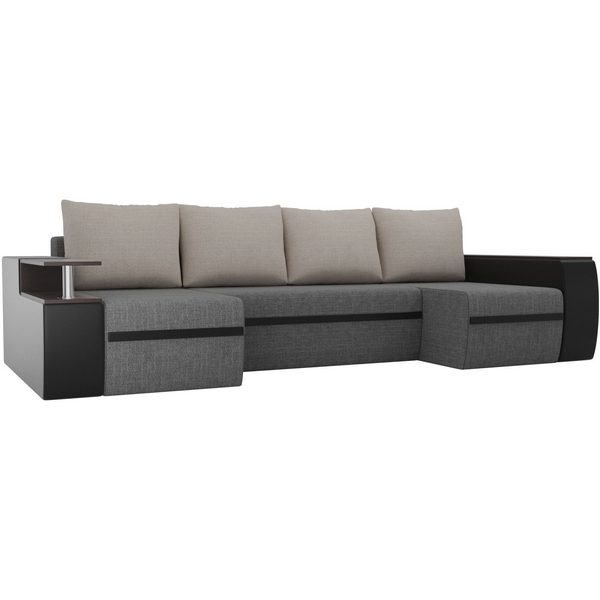 

П-образный диван Ричмонд (основа рогожка серая, компаньон экокожа черная) Лига Диванов 114962, Ричмонд 114962