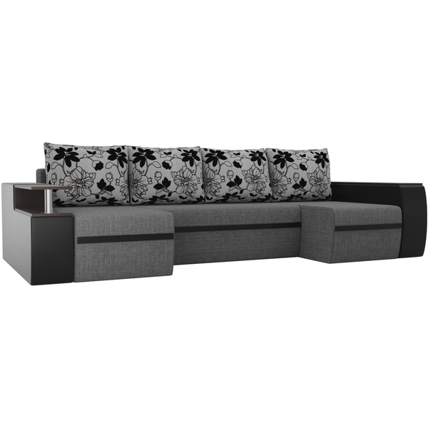 

П-образный диван Ричмонд (основа рогожка серая, компаньон экокожа черная) Лига Диванов 114964, Ричмонд 114964