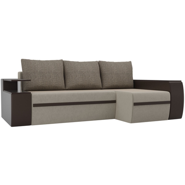 

Угловой диван Ричмонд правый (основа микровельвет бежевый, компаньон экокожа коричневая, подушки рогожка Корфу 03) Лига Диванов 115007, Ричмонд 115007