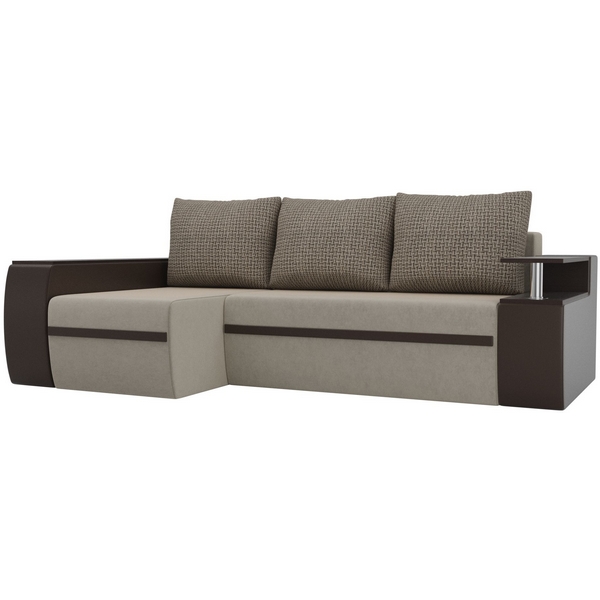 

Угловой диван Ричмонд левый (основа микровельвет бежевый, компаньон экокожа коричневая, подушки рогожка Корфу 03) Лига Диванов 115007L, Ричмонд 115007L