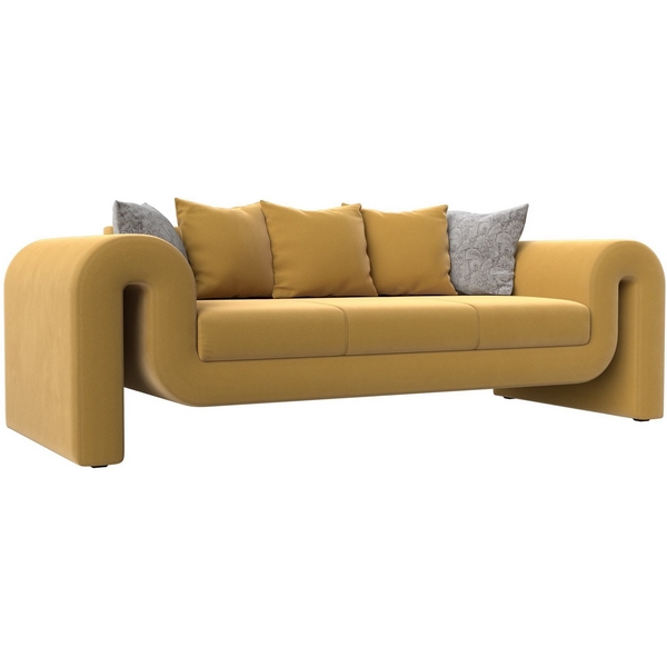 

Прямой диван Волна (микровельвет желтый, подушки 3 микровельвет желтый, 2 велюр серый с узором) Лига Диванов 115620, Волна 115620