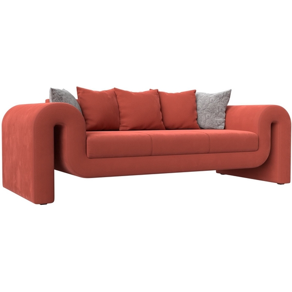 

Прямой диван Волна (микровельвет коралловый, подушки 3 микровельвет коралловый, 2 велюр серый с узором) Лига Диванов 115621, Волна 115621