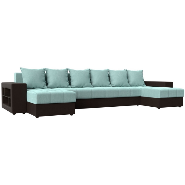 

П-образный диван Дубай полки слева (основа рогожка berat ментоловая, компаньон экокожа коричневая) Лига Диванов 115908L, Дубай 115908L