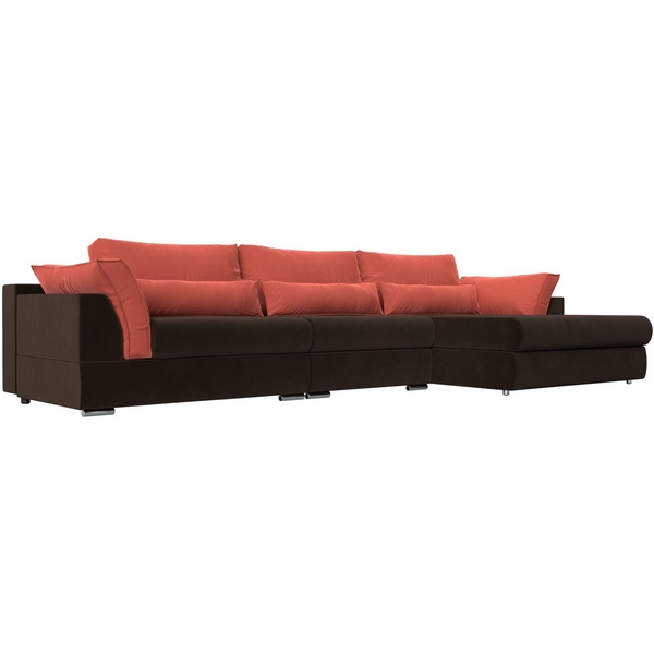 

Угловой диван Пекин Long угол правый (микровельвет коричневый, подушки микровельвет коралловый) Лига Диванов 116139, Пекин 116139