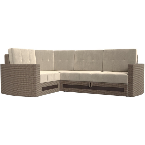 

Угловой диван Белла левый угол (Рогожка,Микровельвет/Бежевый,Коричневый) Лига Диванов 117648L, Белла 117648L