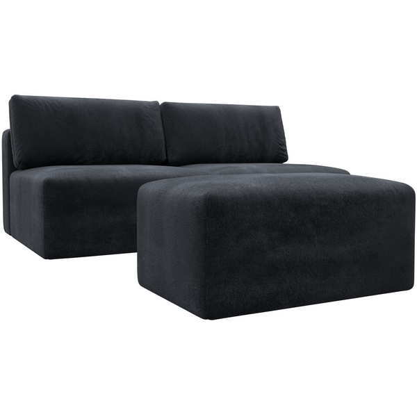 Изображение товара Модульный диван Лига-060 НПБ с пуфом, велюр, тёмно-серый, еврокнижка