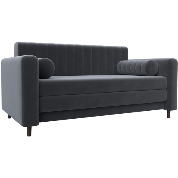 Изображение товара Диван Лига-070 прямой с механизмом раскладки и велюровой обивкой серого цвета